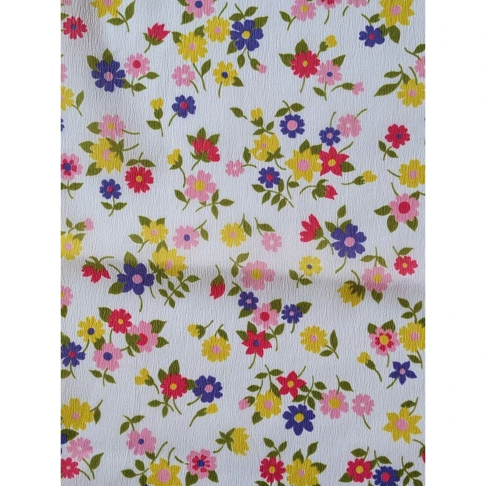 Vintage 1960's Cute Cherry Floral Crepe Fabric Multicolor Daisy Retro 45